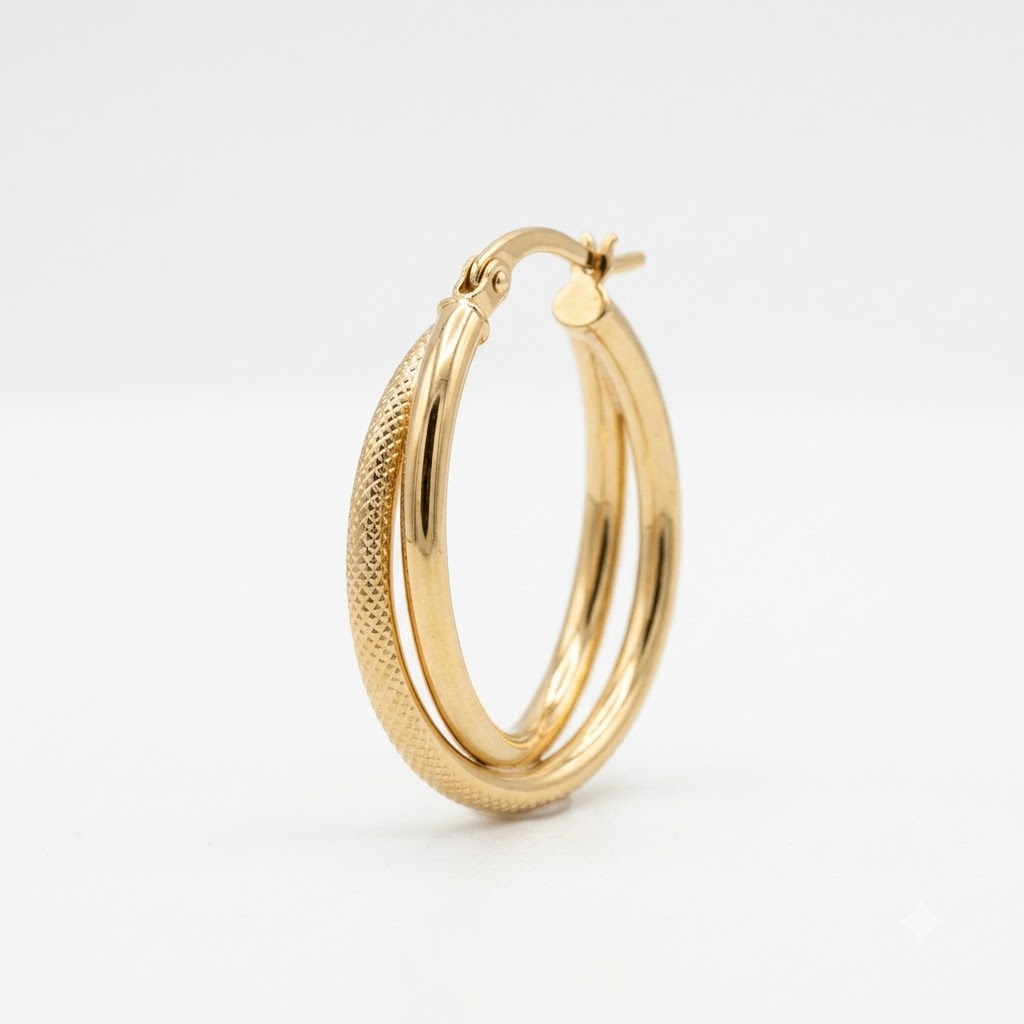 PREMIUM TEXTURED GOLD HOOP EARRINGS [EARRINGS 1,45]