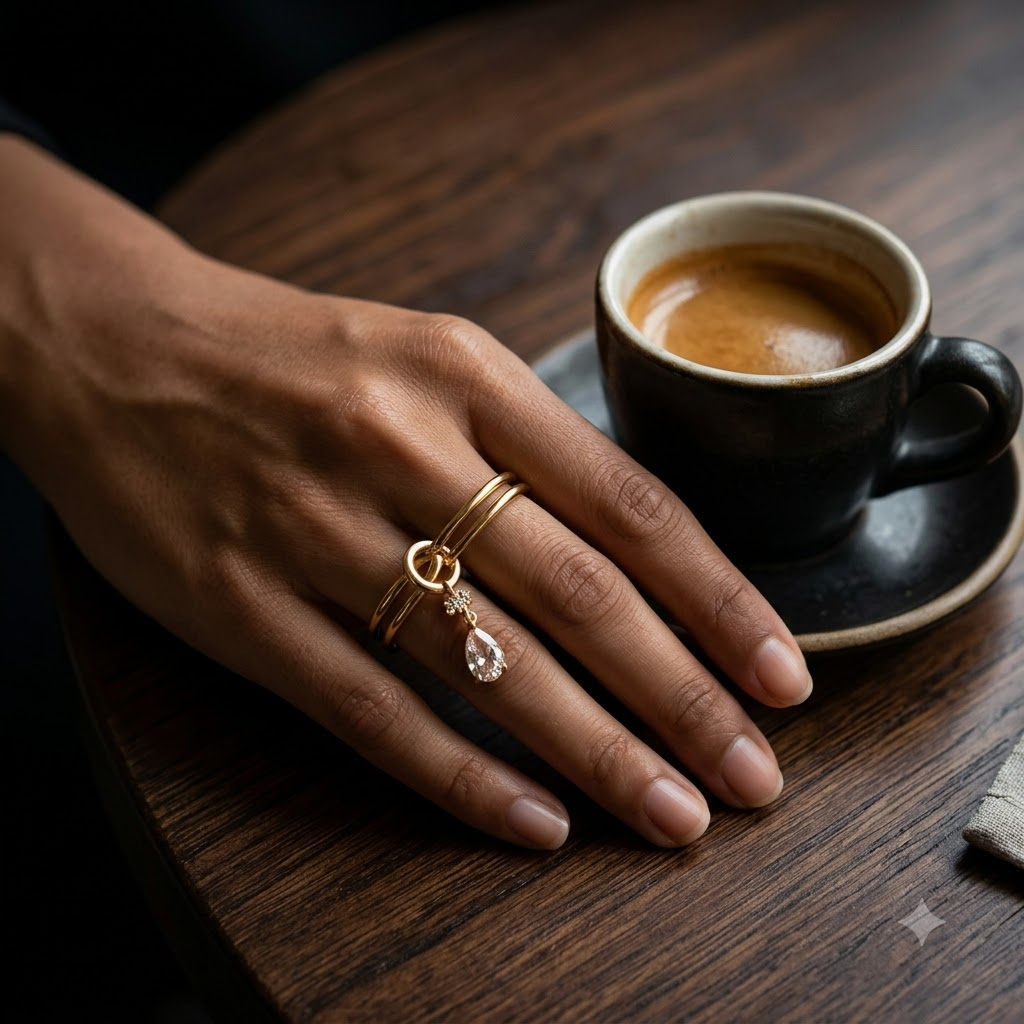 GOLDEN TEARDROP DAINTY RING [RINGS 1.1]