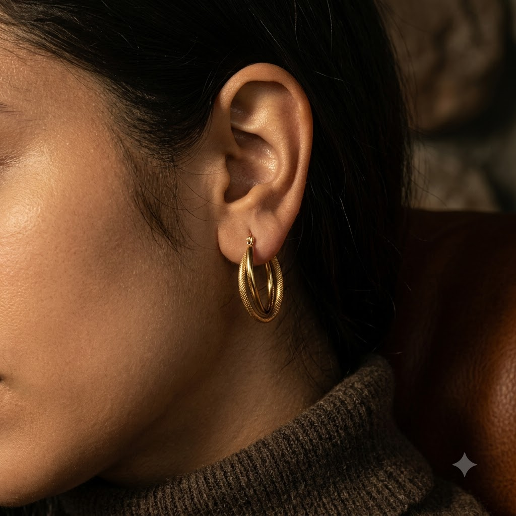 PREMIUM TEXTURED GOLD HOOP EARRINGS [EARRINGS 1,45]