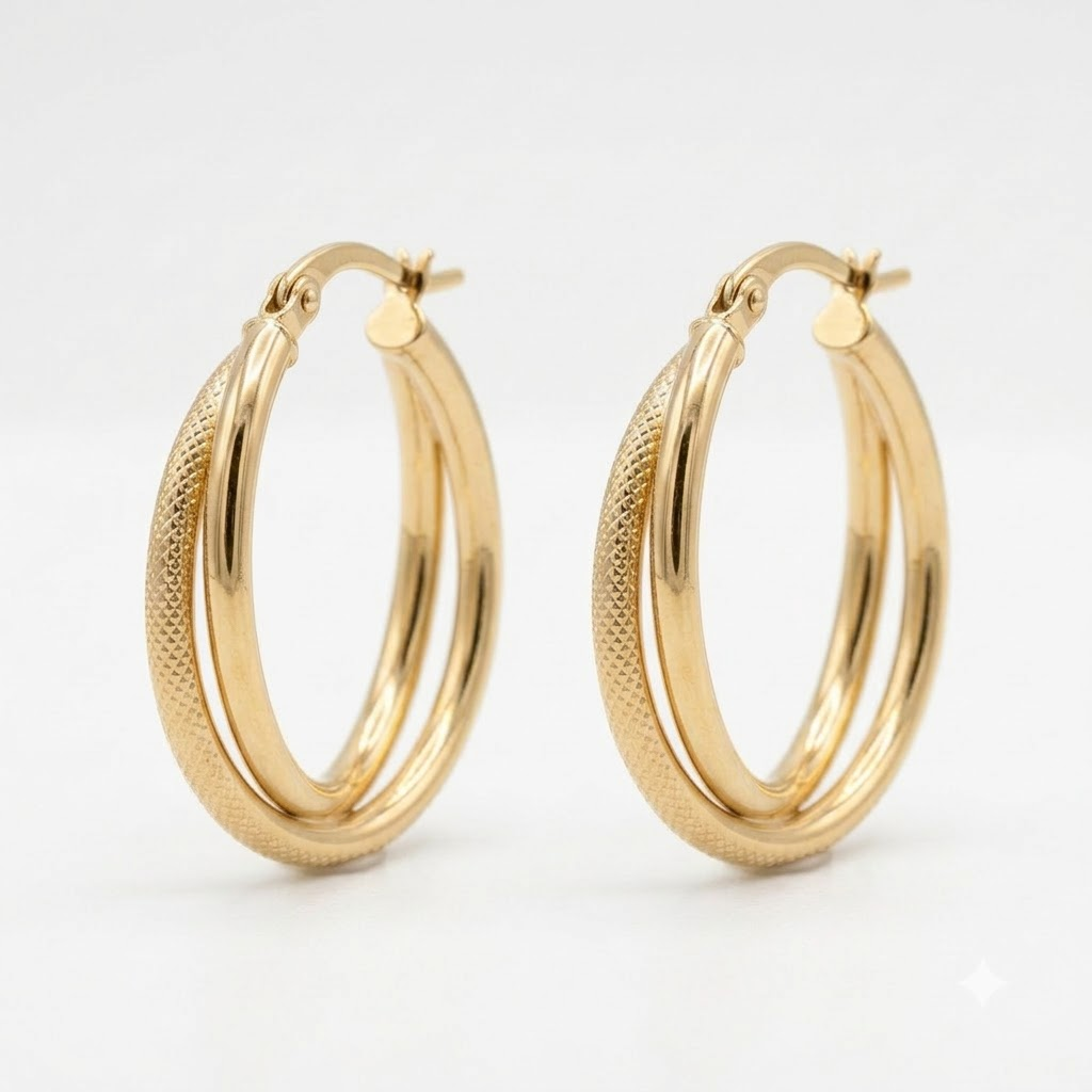 PREMIUM TEXTURED GOLD HOOP EARRINGS [EARRINGS 1,45]
